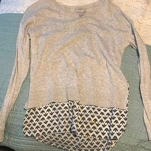 Loft XS petite long sleeve grey & patterned sweater